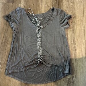Aerie Charcoal Lace-Up Short Sleeve Tee